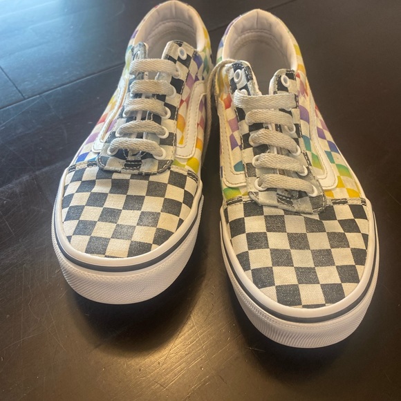 Rainbow Checkered Vans Size 2 kids - Picture 2 of 7